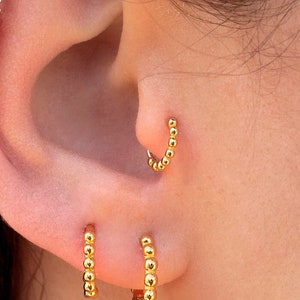 Tiny Tragus Piercing Beaded Huggie Hoop Earring