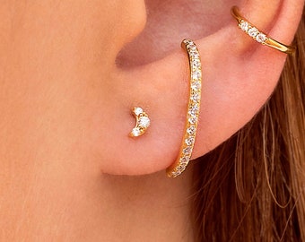 Dainty & Tiny CZ Moon Shaped Stud Earrings