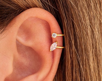 Dainty Marquise & Round CZ Double Band Ear Cuff Earrings