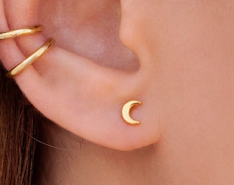 Dainty Crescent Moon Stud Earrings