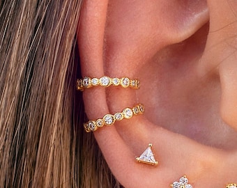 Dainty Milgrain Bezel CZ Conch Ear Cuff Earrings