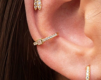 Dainty Bezel Setting Princess Cut & Pave CZ Conch Ear Cuff Earrings - Belt Shaped