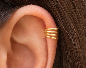 Pendientes ear cuff de 4 bandas - Piercing falso