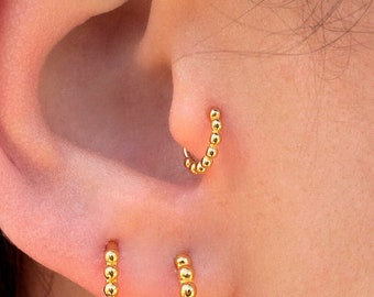 Tiny Tragus Piercing Beaded Huggie Hoop Earring