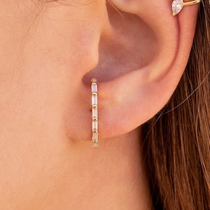 Minimalist Baguette Cz Ear Lobe Cuff Stud Earrings