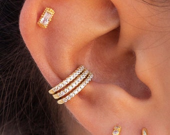 Dainty Pave CZ Hinged Triple Conch Ear Cuff Earrings