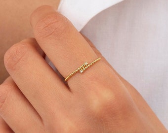 Dainty & Tiny CZ Beaded Double Band Bypass Ring