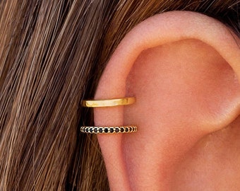 Dainty Double Band Black CZ Ear Cuff Earrings