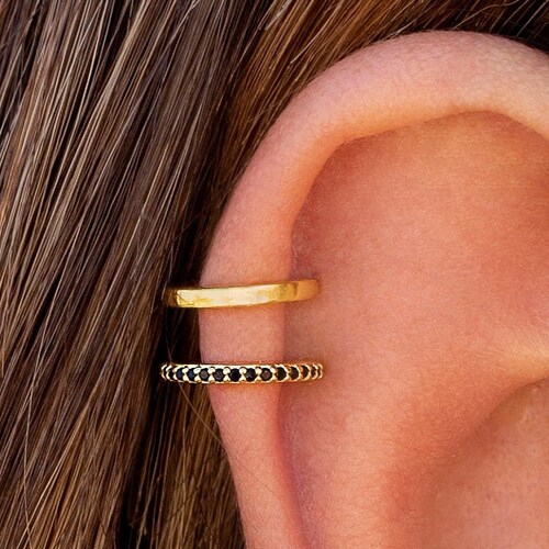 Dainty & Minimalist Black CZ Conch Ear Cuff Earrings Etsy