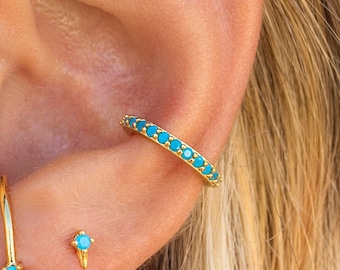 Boucles d'oreilles manchette d'oreille conque avec zircons turquoise