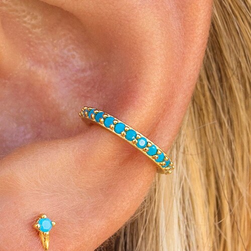 Dainty & Minimalist Turquoise CZ Conch Ear Cuff Earrings Etsy