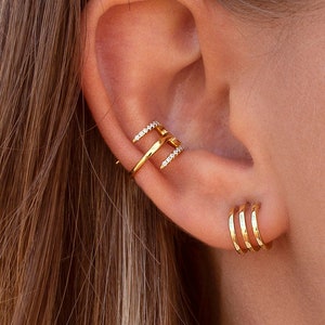 Minimalist & Dainty Pave CZ Triple Band Conch Ear Cuff Earrings