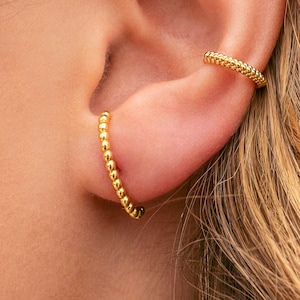 Dainty Beaded Ear Lobe Cuff Stud Earrings