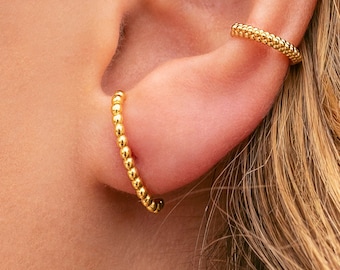 Dainty Beaded Ear Lobe Cuff Stud Earrings