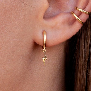 Dainty Lightning Bolt Shaped Charm Huggie Hoop Earrings