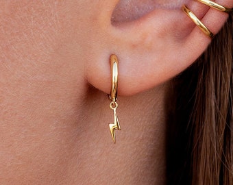 Dainty Lightning Bolt Shaped Charm Huggie Hoop Earrings