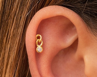 Dainty & Tiny Dangling Bezel CZ Chain Links Stud Earrings
