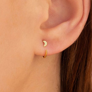 Tiny Moon Open Huggie Hoop Earrings Ear hugger image 1