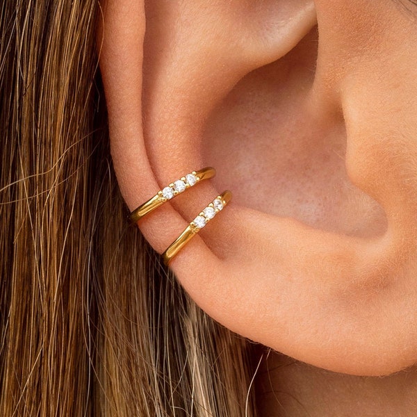Dainty Single Band CZ Silver Conch Ear Cuff Earrings