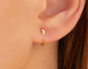 Tiny Moon Open Huggie Hoop Earrings - Ear hugger