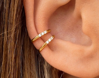 Dainty Single Band CZ Silver Conch Ear Cuff Earrings