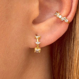 Dainty Marquise CZ Huggie Hoop Earrings