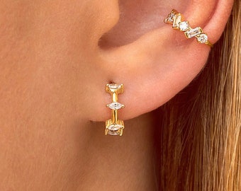 Dainty Marquise CZ Huggie Hoop Earrings