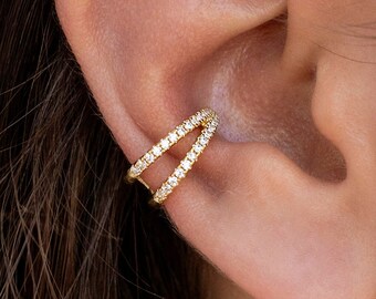 Dainty CZ Double Band Hinged Conch Ear Cuff Earrings