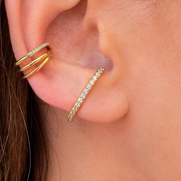 Minimalist Cz Ear Lobe Cuff Stud Earrings