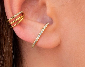 Minimalist Cz Ear Lobe Cuff Stud Earrings