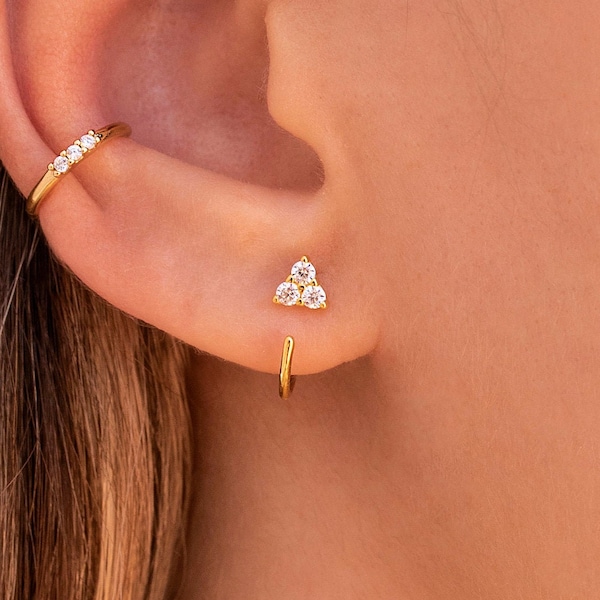 Dainty Open CZ Flower Shaped Huggie Hoop Earrings - Ear Hugger