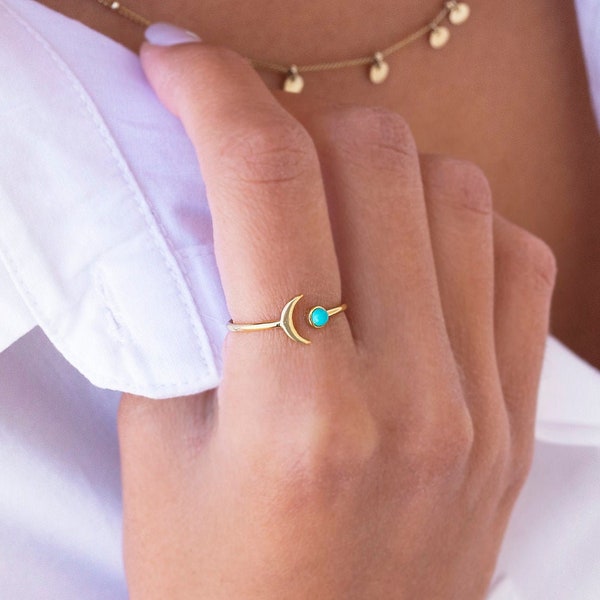 Moon & Turquoise Open Ring