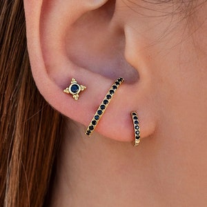 Minimalist Black Cz Ear Lobe Cuff Stud Earrings image 3