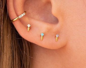 Dainty & Tiny CZ Spike Stud Earrings - 4 colors available: Turquoise, White, Black and Purple