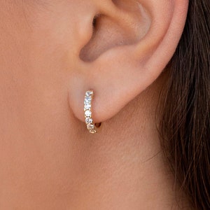 Dainty & Chunky CZ Huggie Hoop Earrings - 14 mm
