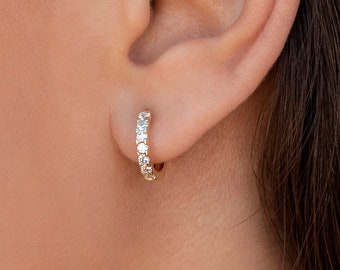 Dainty & Chunky CZ Huggie Hoop Earrings - 14 mm