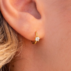 Dainty 5 Prong CZ Solitaire Huggie Hoop Earrings