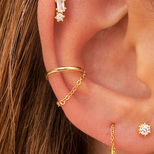 Boucles d'oreilles à manchette d'oreille conque à bande unique avec chaîne pendante