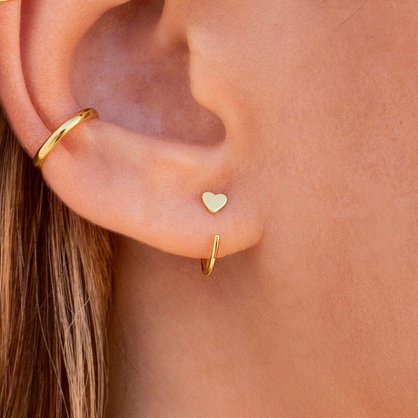 Tiny Heart Open Huggie Hoop Earrings - Ear hugger