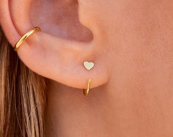 Tiny Heart Open Huggie Hoop Earrings - Ear hugger