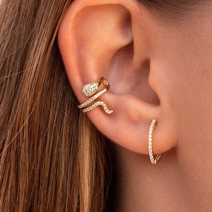 Boucles d'oreilles manchette conque en forme de serpent avec pavé de zircons