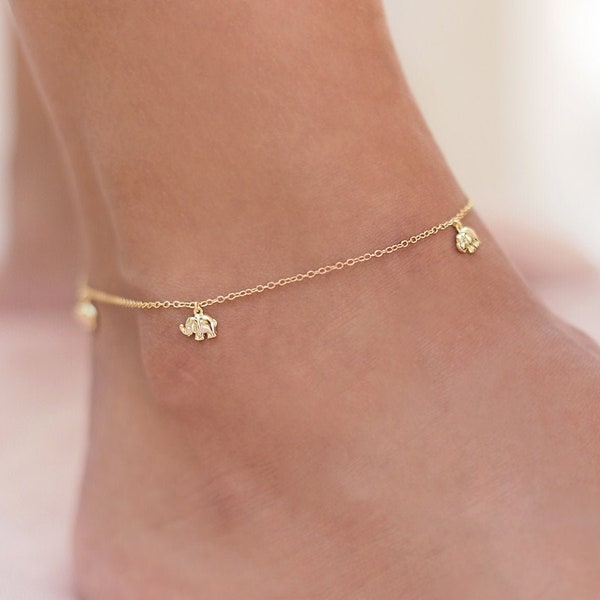 Chain Anklet Bracelet with Lucky Elephant Pendants