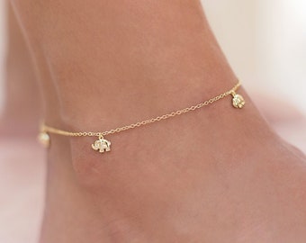 Chain Anklet Bracelet with Lucky Elephant Pendants