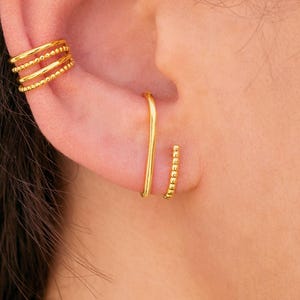 Minimalist Beaded Double Band Ear Suspender Earrings