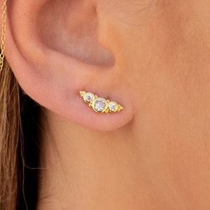 Dainty 3 Bezel CZ & Balls Stud Earrings