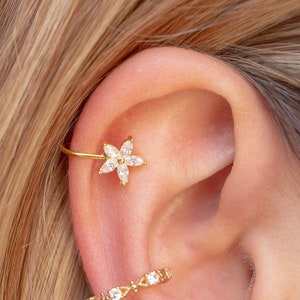 Dainty Marquise CZ Flower Shaped Ear Cuff Earrings
