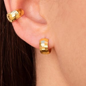 Chunky Disco Ball Hammered Round Huggie Hoop Earrings