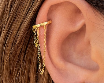 Boucles d'oreilles créoles Helix avec 2 chaînes pendantes