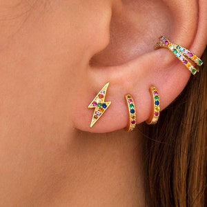Multicolor Rainbow Cz Lightning Stud Earrings