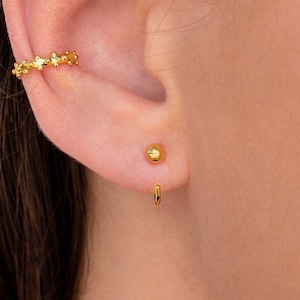 Tiny CZ Ball Open Huggie Hoop Earrings - Sphere Ear hugger